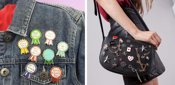 lapel pins on jacket or bag